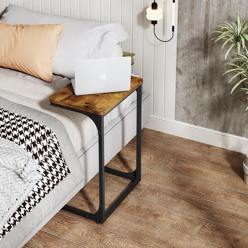 QEEIG C Shaped Side Table Set of 2 Living Room Sets Couch Tray Tables Small Farmhouse 15.7 inch Width, Rustic Brown (017-40BN) - Image 5